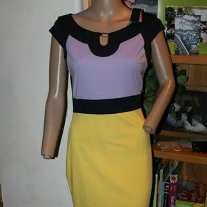 Emage lilac yellow and navy color block sheath  S